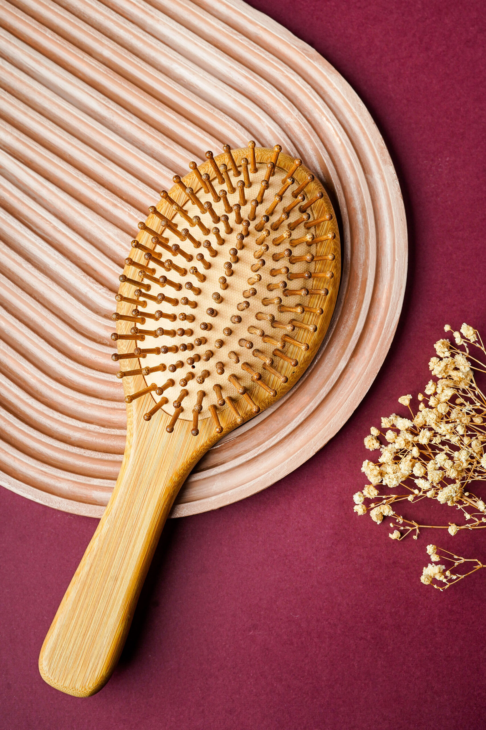 فرشاة شعر بيضاوية من خشب البامبو لفك التشابك | Bamboo Detangling Hair Brush - Eagle Prime - Image 4